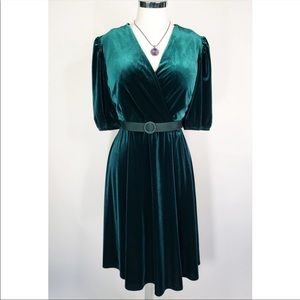 Lane Bryant green velvet dress with belt